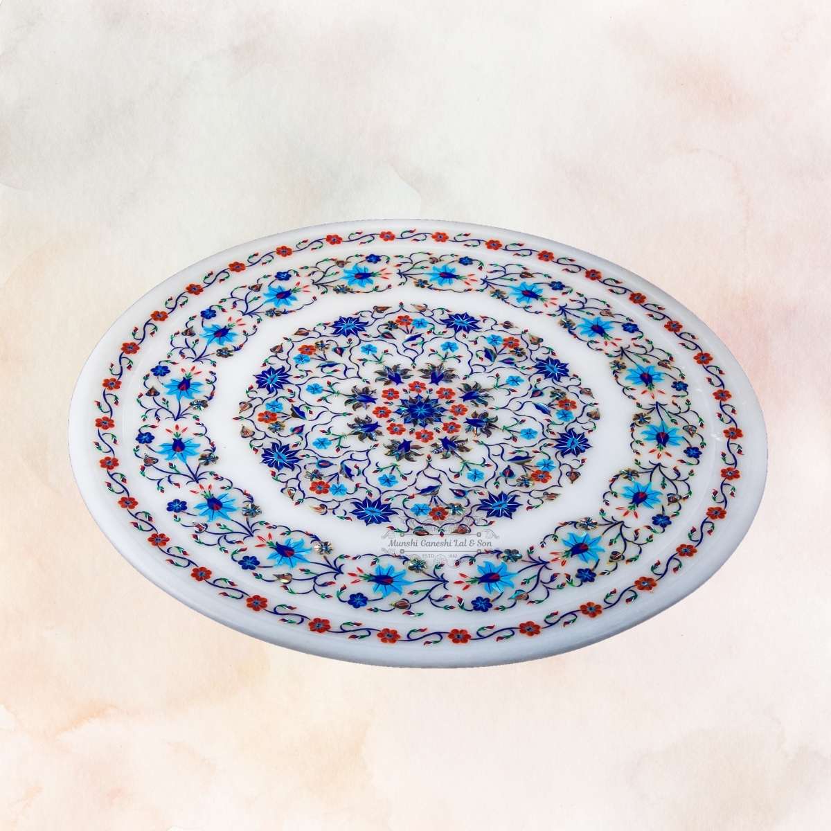 Red & Blue Fully Printed Designed Marble Fruit Bowl